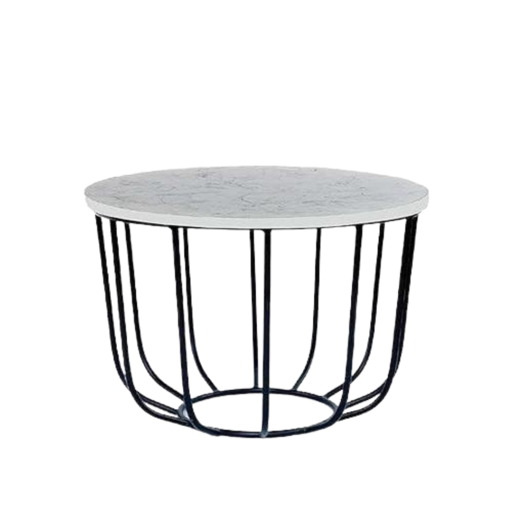 Wooden Mild Steel Base Round Coffee Table