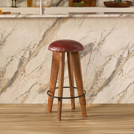 Wooden Figaro Leather Bar Stool with Iron
