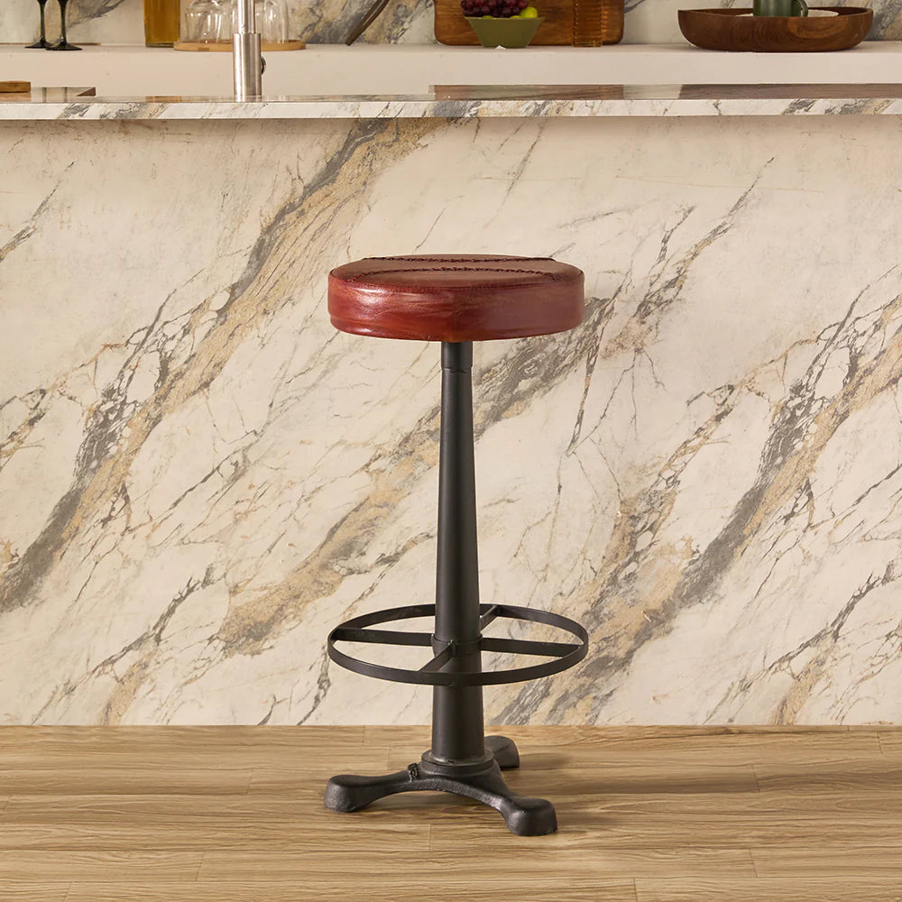Macron Leather Bar Stool with Iron