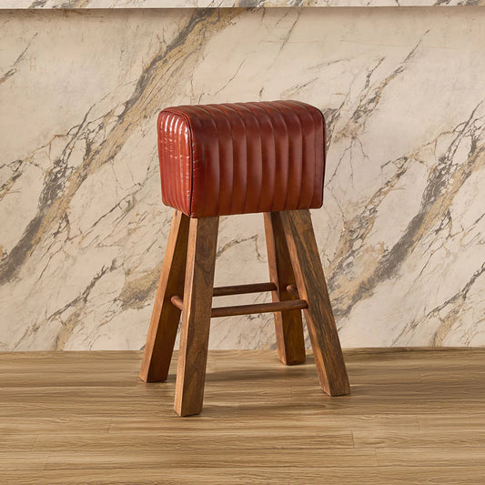 Purpo Leather Bar Stool with Wooden Legs