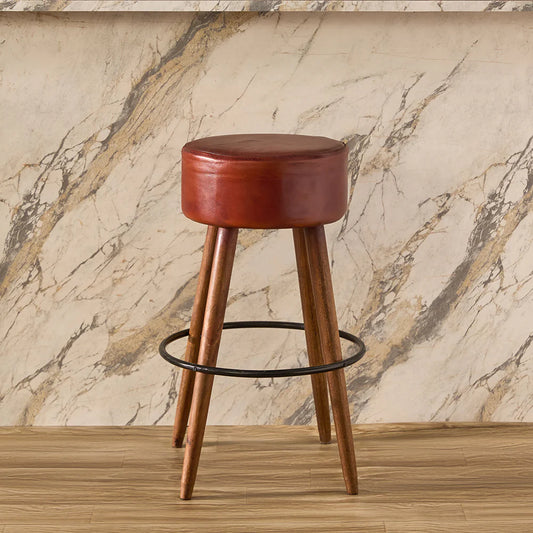 Wooden Havana Leather Bar Stool with Iron